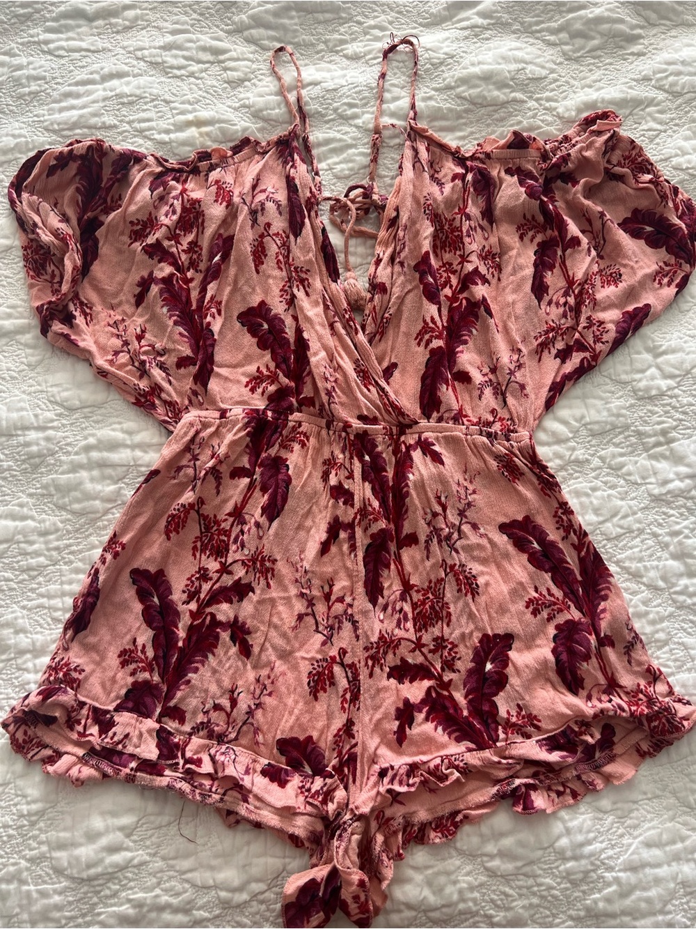 Topshop Pink Floral V-Neck Tie-Back Romper